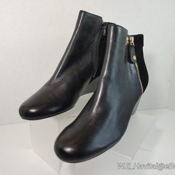 Isaac Mizrahi Live! Leather & Suede Side Zip Wedge Ankle Boots Woman's Size US 8 - Picture 6 of 10